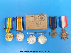 A family medal group comprising Queen's South Africa medal awarded to 850 Pte J Hollamby Middlesex