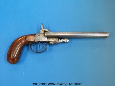 A 12mm side by side pinfire pistol with engraving to the locks, under lever and trigger guard C1850,