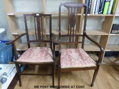 Two 19thC Hepplewhite style elbow chairs