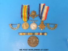 WWI medal trio awarded to 10-15645 Pte W Howell Worcestershire Regt together with a Lusitania medal,