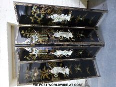 A pair of four panel Japanese screens with relief design (height 183cm)