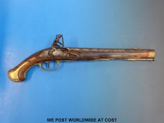 Belgian flintlock pistol with brass mounts and trigger guard,