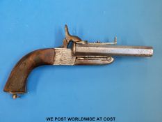 15mm side by side pinfire pistol with folding triggers, chequered engraving,