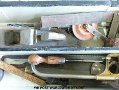 A vintage pine tool chest with fitted trays together with a large quantity of various tool,