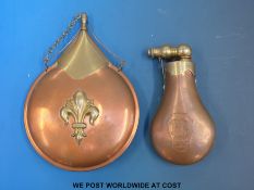 Two copper and brass powder flasks,