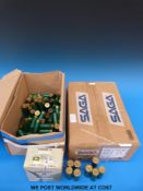 A box of 250 Saga 12-bore shotgun cartridges plus a further 125 boxed and loose Saga cartridges.