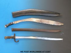 A French model 1866 Chassepot sabre bayonet in scabbard with 57cm fullered blade stamped D67 36738