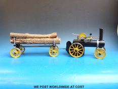 A Mamod TWK1 live steam traction engine assembled from a kit of parts with log wagon and original