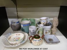 A group of studio pottery and ceramics including Penzance pottery,