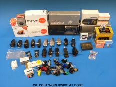 A collection of SME detachable headshells many with cartridges together with a selection of