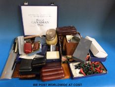 A collection of various items to include a pair of hallmarked silver brushes, cased 9ct gold studs,