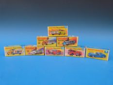 Eight Matchbox cars in boxes for valuation