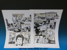 Knightrider starring David Hasselhoff: two black and white pen and ink original art pages by Barrie