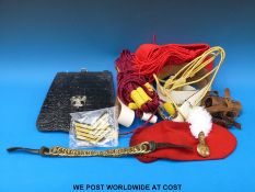 A quantity of millitary items including lanyards white leather dress belts, sash, buttons, stripes,