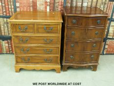 A reproduction serpentine fronted chest of drawers (width 50cm) and another similar chest of