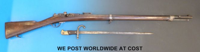 French 1866-74 24 bore bolt action gun bored out from a rifle,