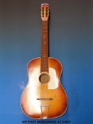 Nymph steel stringed acoustic guitar in flame finish with soft case.