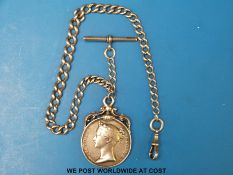 A Victorian South Africa medal on graduated hall marked silver watch chain,