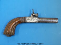 A 12mm single barrel percussion pocket pistol with folding trigger,