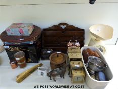 A quantity of collectables  to include travel clocks, novelty lighter, lacquer style box,
