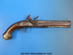 Ketland private purchase flintlock Dragoon pistol with engraved brass mounts and trigger guard and