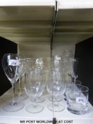 A part suite of Joseph Riedel glasses to include ten wine glasses in two shapes, a hock glass,
