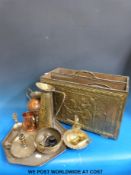 A quantity of copper and brass ware to include trays, eastern style items, horse brasses,