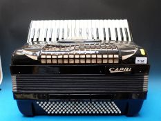 A c1960s Capri 120 bass piano four voice accordion (overhauled by Ivor Hyde) in black finish,