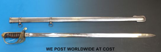 A replica 1854 pattern infantry officer's sword in metal scabbard