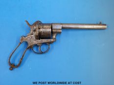 Belgian 11mm  six shot pinfire revolver with ELG proof marks to the chamber, stamped J.G.