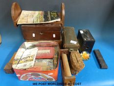 A quantity of collectables to include inlaid boxes, cameras, slide rules etc.