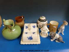 Mixed ceramics including Lladro, Nao, Chinese ginger jar, majolica double frog mug,