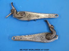 A pair of John William Parkhouse hammer action lock mechanisms with ornate scrolling decoration,