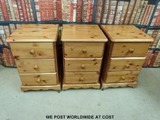 Three pine bedside chests (width 42cm)