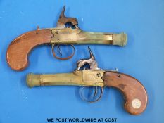 A pair of brass barrelled 12mm percussion pistols,