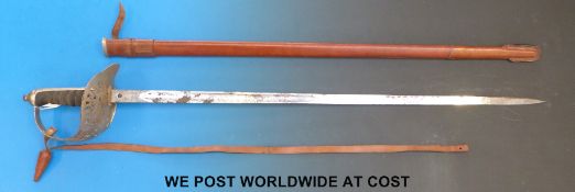A replica 1897 pattern infantry sword in scabbard with 'Manton & Co, Calcutta,