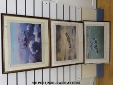 A framed print of a Lancaster bomber by Robert Taylor and signed by Leonard Cheshire together with