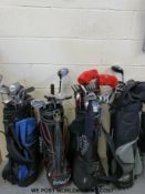 Four sets of golf clubs including John Letters Trilogy, Hurricane, Jr Tour etc all in bags,
