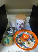 A collection of retro and other ceramics including Poole, Portmeirion, Deco jug,