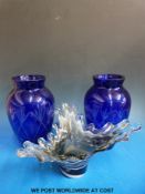 A pair of flash overlaid cut glass vases, height 27cm,
