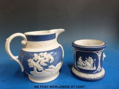 A Wedgwood tobacco jar and a relief moulded jug, probably Copeland.