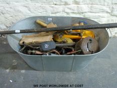 A large collection of hand tools to include drills, saws, hammer,