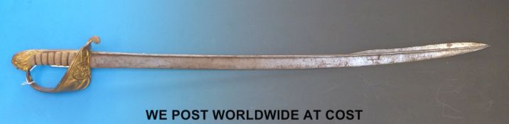 An early 1827 pattern naval officer's sword with quill point blade and shagreen handle