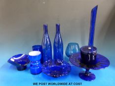 A collection of glass including Bristol Blue,