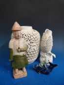 Two reticulated Chinese blanc de chine vases,