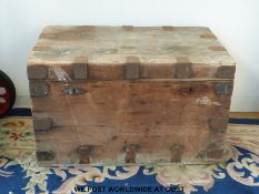 A Jeffcote brothers tin lined chest with double lock and corner protectors (width 84cm)