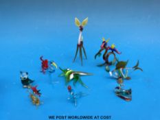 A collection of Murano glass animals etc including birds in tree