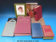 A quantity of art books to include part leather bound Millais Collected Illustrations,