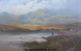 A pair of 19thC oil on canvas of mountain and lake scenes (28 x 48cm)