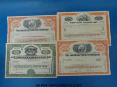 A quantity of share certificates with American native Indian illustration including banks,